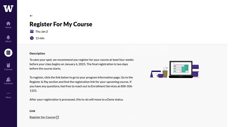 mycontinuum app course registration reminder screen